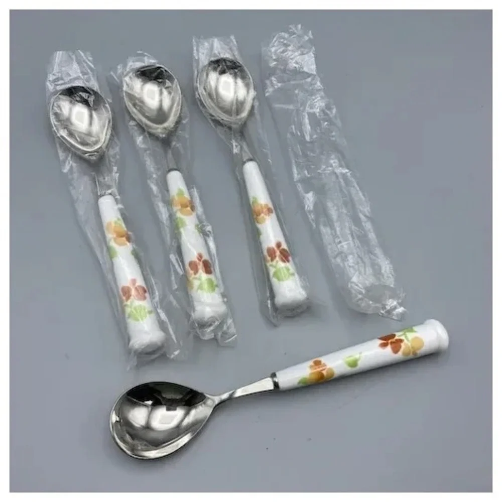 Noritake Happy Days Dinner Table Spoons Floral Ceramic Handle NEW 8